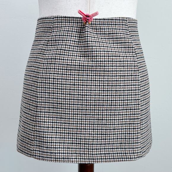 Joie Herringbone Plaid Brown Wool Academia Preppy Button Front Mini Skirt - Picture 5 of 7